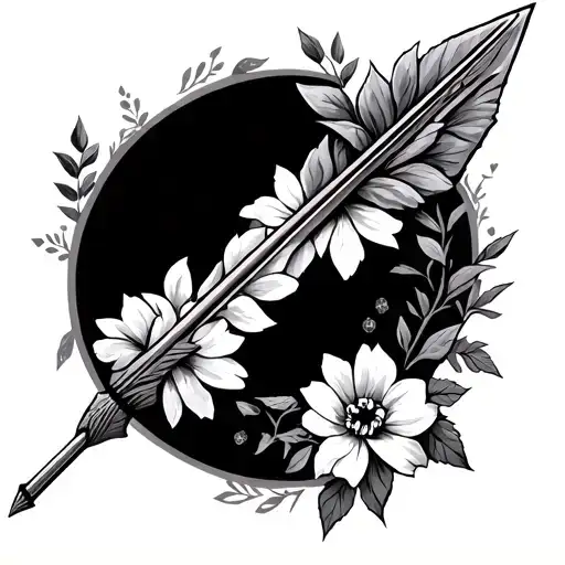 quiver with arrow slide with flowers coming tattoo design idea