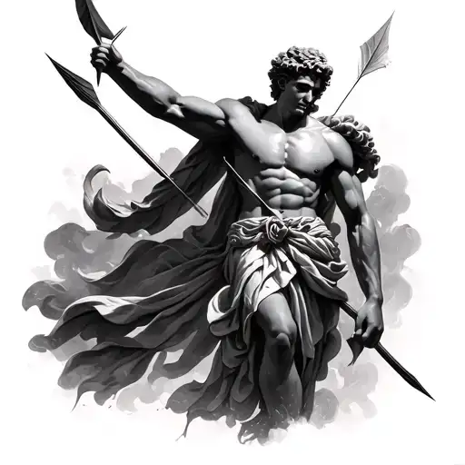 Apollo greek god posing with his arrow tattoo design idea