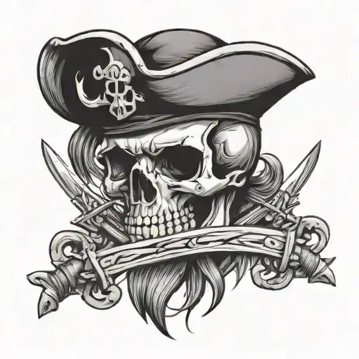 skull with pirate hat with crossed swords crossing tattoo design idea