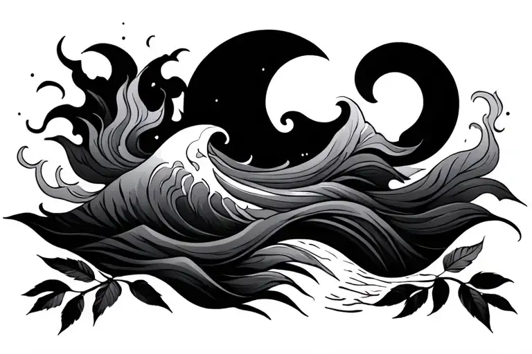 Waves, fire, wind, sun moon cloud, leaves minimal tattoo tattoo design idea