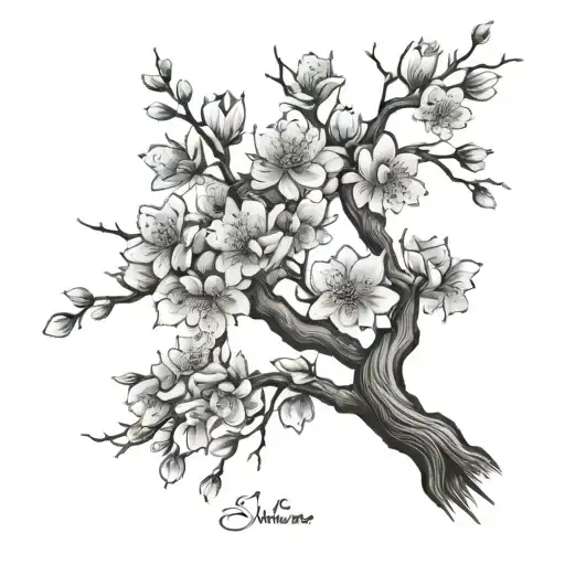 My sisters name with a cherry blossom tree tattoo design idea