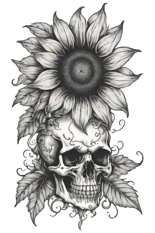 skull sunflower mushroom tattoo design idea