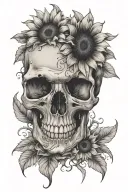 skull sunflower mushroom tattoo design idea