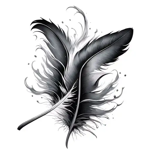 a feather turning into ocean wave crashing tattoo design idea
