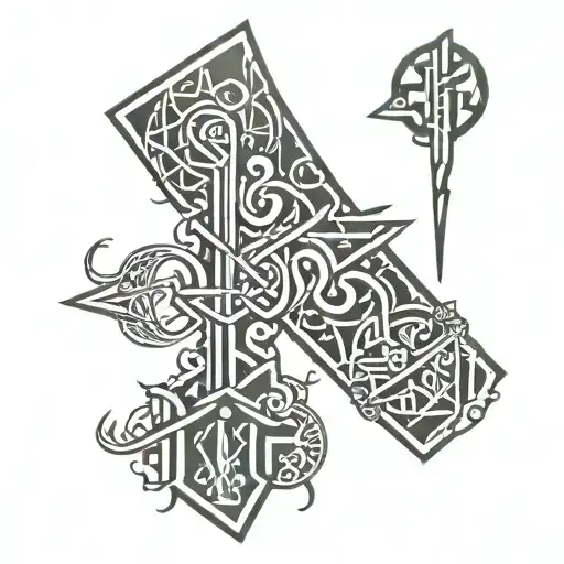 viking runes wood iron sleeve tattoo design idea