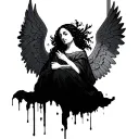 Tattoo with a falling down angel Written We Die Young and Don't Cry tattoo design idea