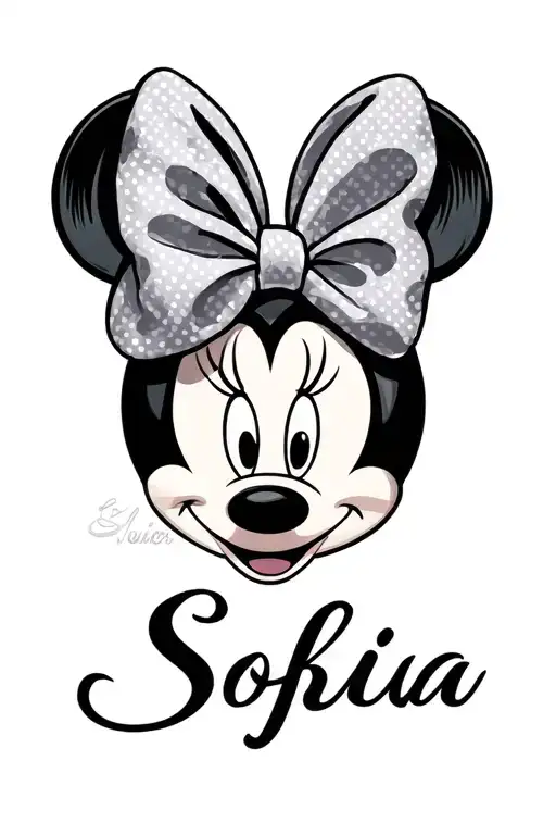 Sofia name Minnie Mouse ears on top tattoo design idea