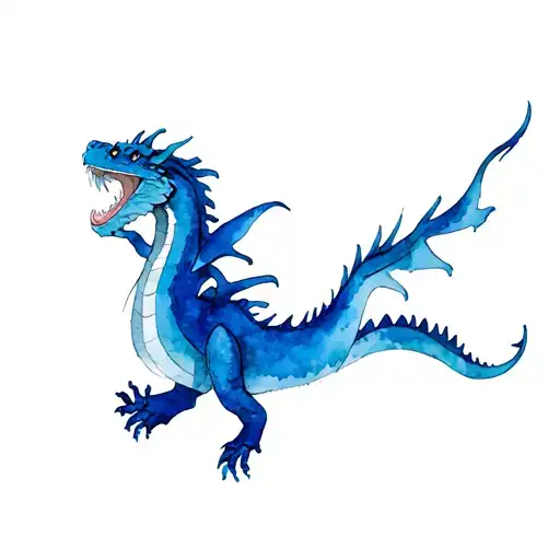 blue water dragon flying tattoo design idea