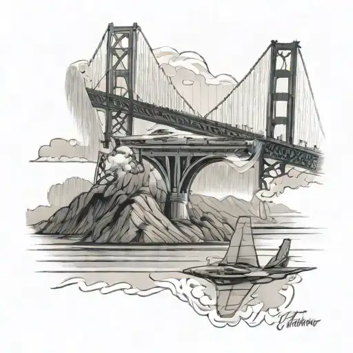 Golden Gate Bridge with f-22 raptor fighter jet tattoo design idea