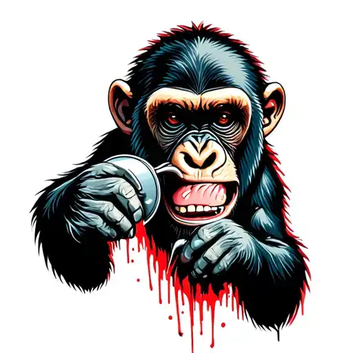 ape biting spray paint can tattoo design idea