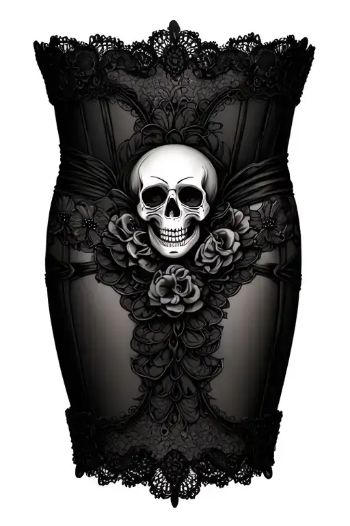 garter belt thigh design featuring girly skulls and black lace medium size tattoo design idea