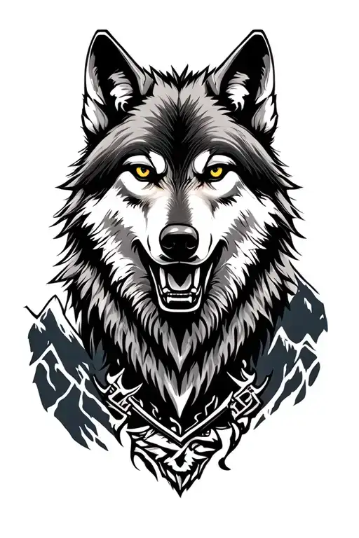 wolf and mountain tattoo design idea