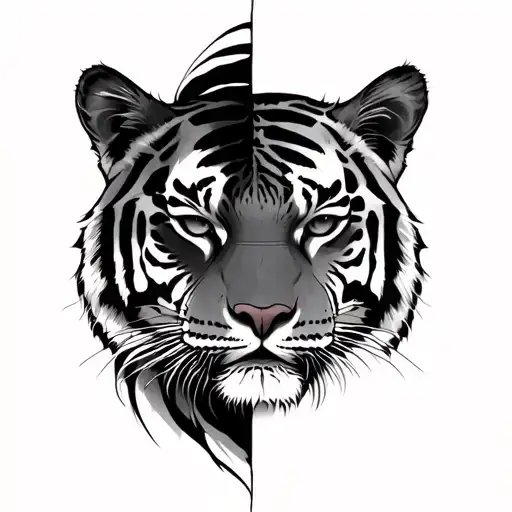 half tiger half woman tattoo design idea