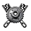 piston checkered flag crossed chain and sprocket tattoo design idea