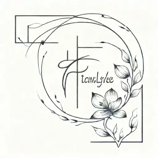 ليلى جيد يوسف with a little cross over the name written tattoo design idea