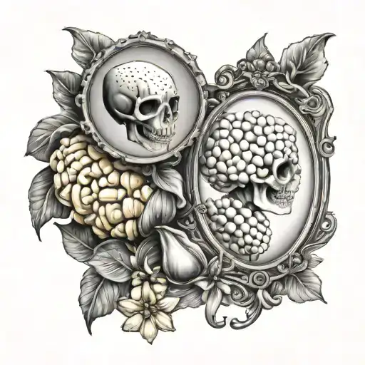 mirror of oxum and popcorn and cowries tattoo design idea