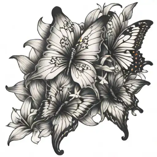 butterflies and lilies sleeve tattoo tattoo design idea