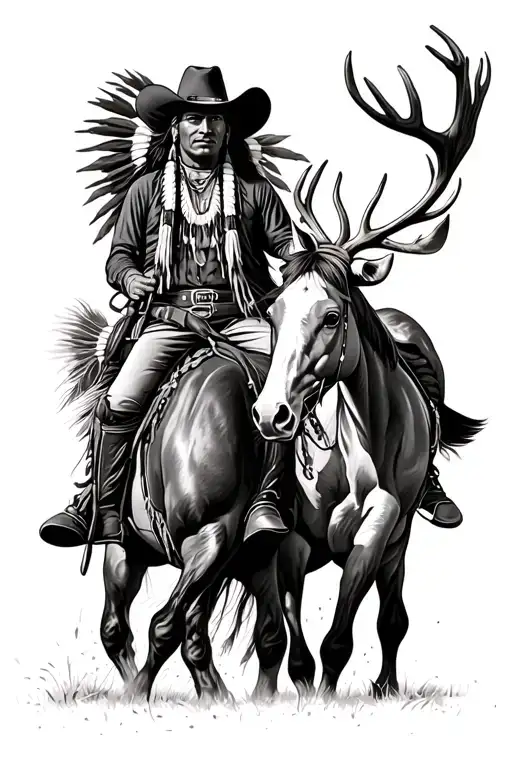 Cherokee Indian, cowboy, horses, bull riding, deer hunting, saloons, cowboys vs Indians  tattoo design idea
