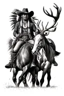 Cherokee Indian, cowboy, horses, bull riding, deer hunting, saloons, cowboys vs Indians  tattoo design idea