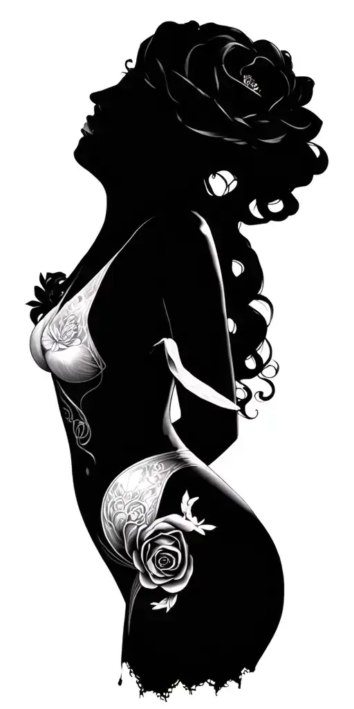 Design a black-grey piece inspired by vintage erotica illustrations tattoo design idea