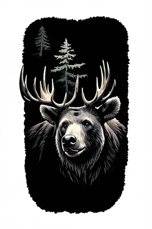 forest, bear and moose tattoo design idea