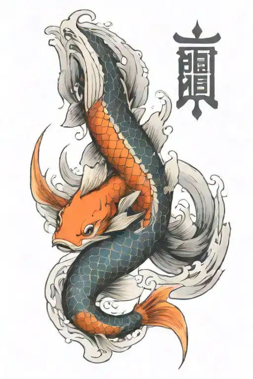 koi fish and a dragon breathing fire tattoo design idea