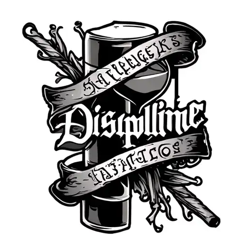 Barber pole, hourglass, and word discipline tattoo design idea