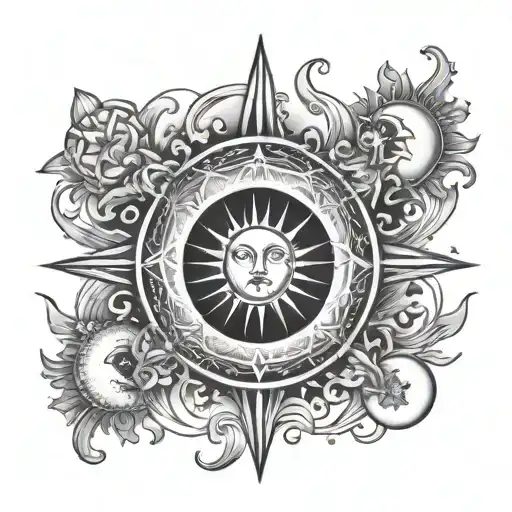 tarot card with sun and moon  tattoo design idea