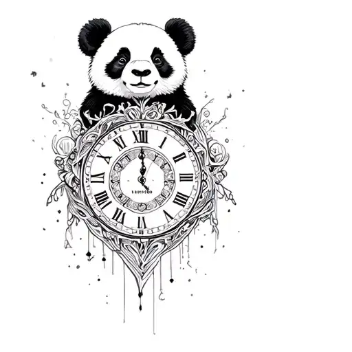 Panda Bear and Clock tattoo design idea