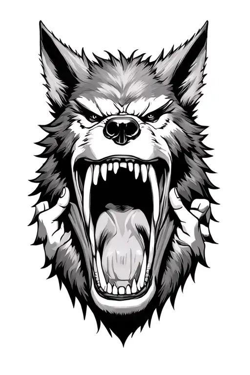 werewolf mouth open makes a mask when I hold it to my mouth tattoo design idea