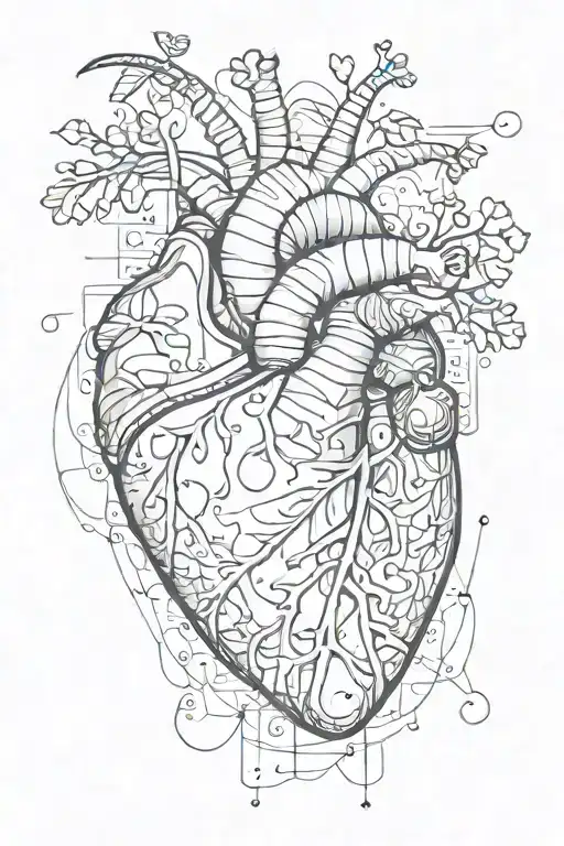 abstract design with the letters J and C inside a human heart tattoo design idea