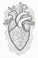 abstract design with the letters J and C inside a human heart tattoo design idea