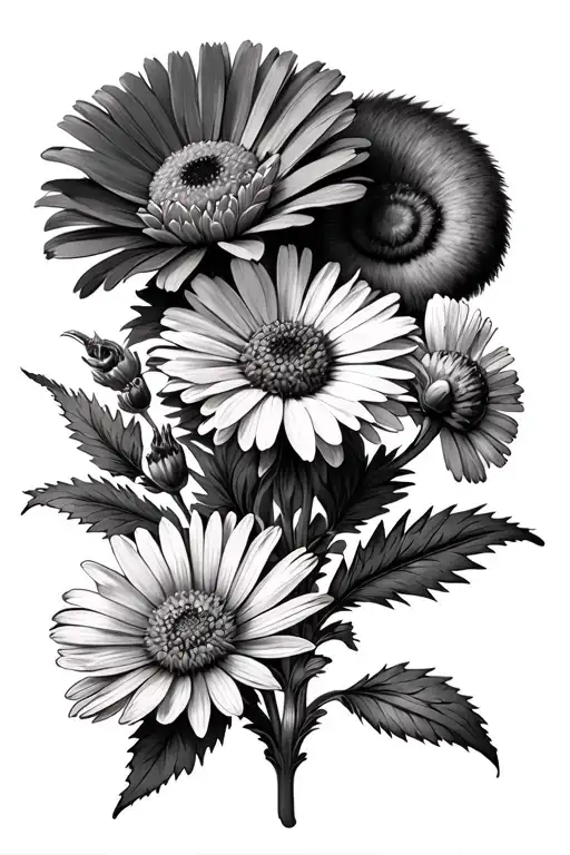 Flowers aster and calendula with calendula above the aster. You have to integrate a Single of Squirrel tattoo design idea