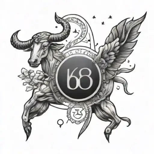 zodiac sign or constellation aquarius and taurus with date signature in roman numerals 6.8.2019 tattoo design idea