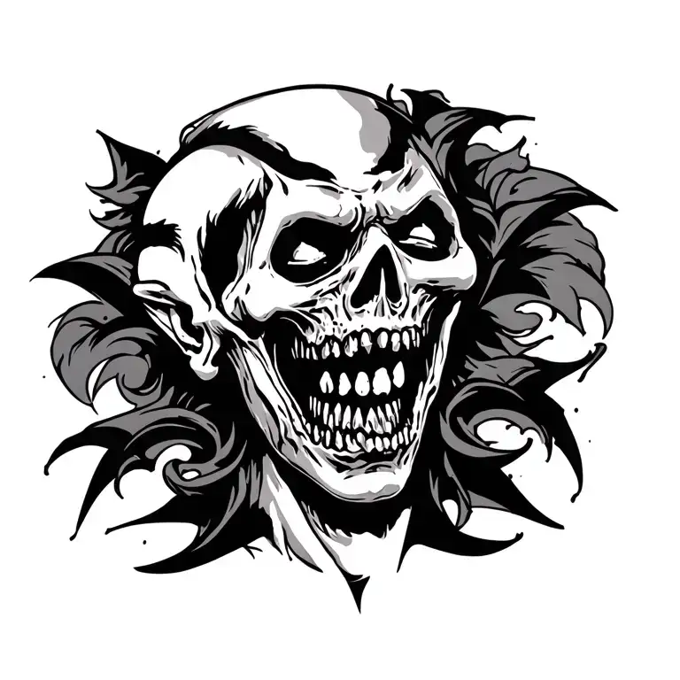 creepy cementary still frame chest tattoo, horrorcore , ICP , zombie tattoo design idea