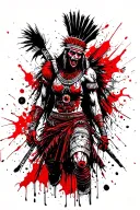An Aztec underworld protector battling zombies tattoo design idea