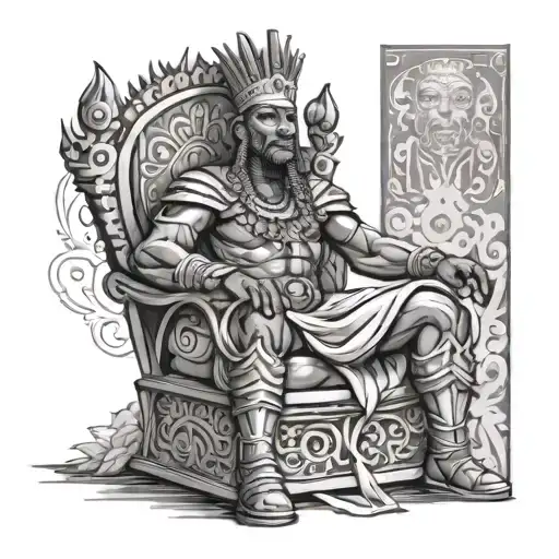 african warrior king on a throne outside tattoo design idea