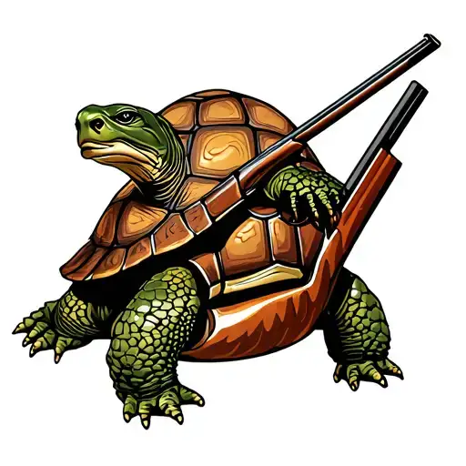 tortoise with hunting rifle  tattoo design idea