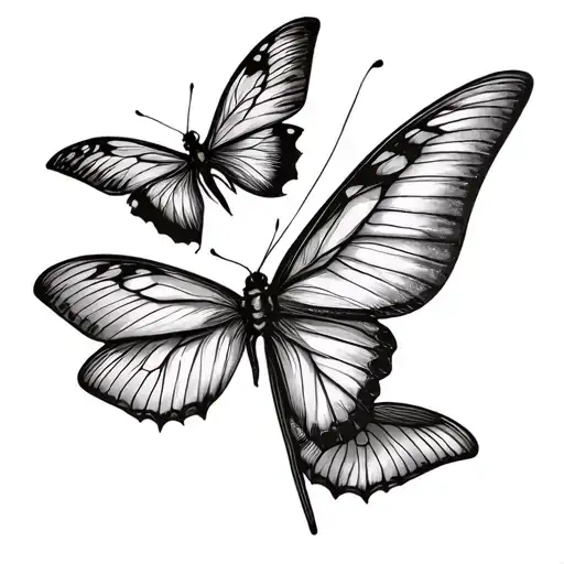 luna moth and swallowtail butterfly split in half tattoo design idea