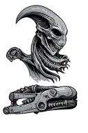 bio mechanic alien head hunter tattoo design idea