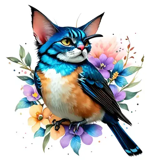 jinx + chat de cheshire + songbird tattoo design idea