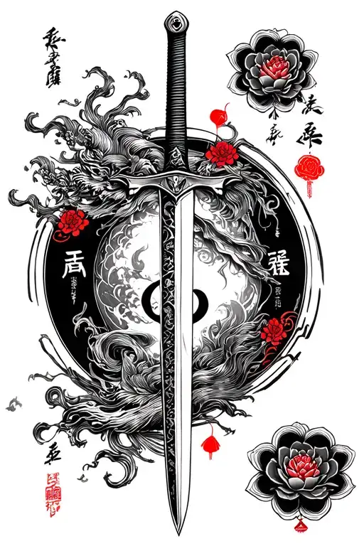 Lunar new year and sword piercing tattoo design idea