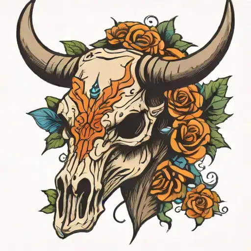 Longhorn bull skull tattoo design idea