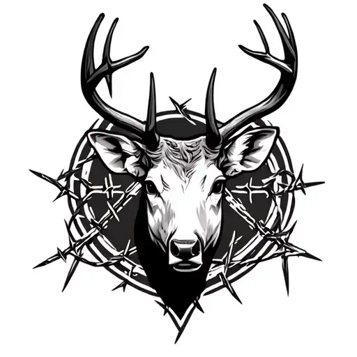 Buck head, barbed wire, cross tattoo tattoo design idea
