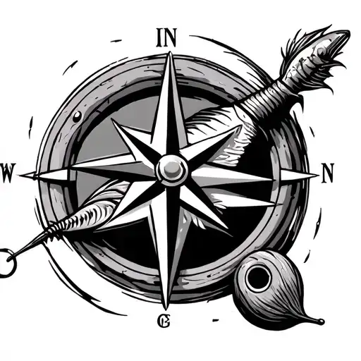compass star cuban influenced fishing tattoo design idea