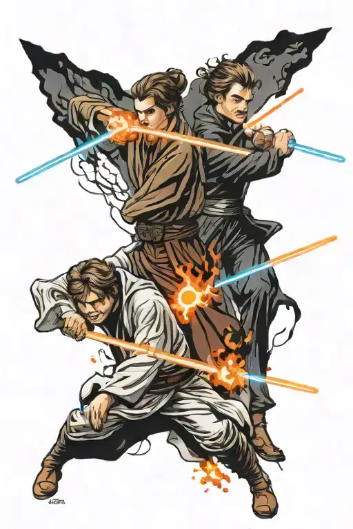 anakin skywalker vs obi wan on mustafar abstract design tattoo design idea