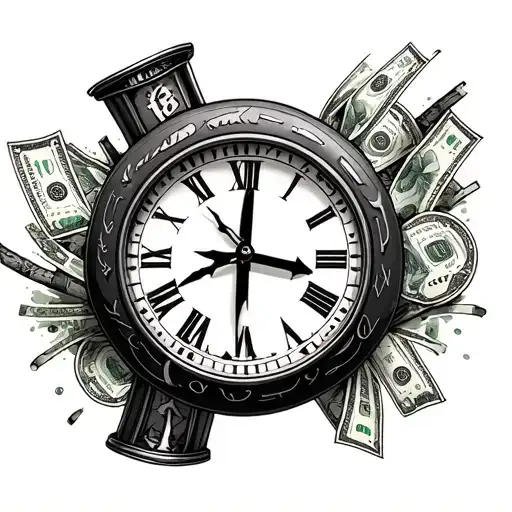 money that turns into car wheels, and time (clock) and cross to be elements that "hold everything together tattoo design idea