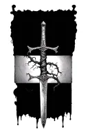 thin swords wrapped in thin vines hanging tattoo design idea