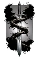 thin swords wrapped in thin vines hanging tattoo design idea