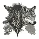 half tree and half wolf head tattoo design idea